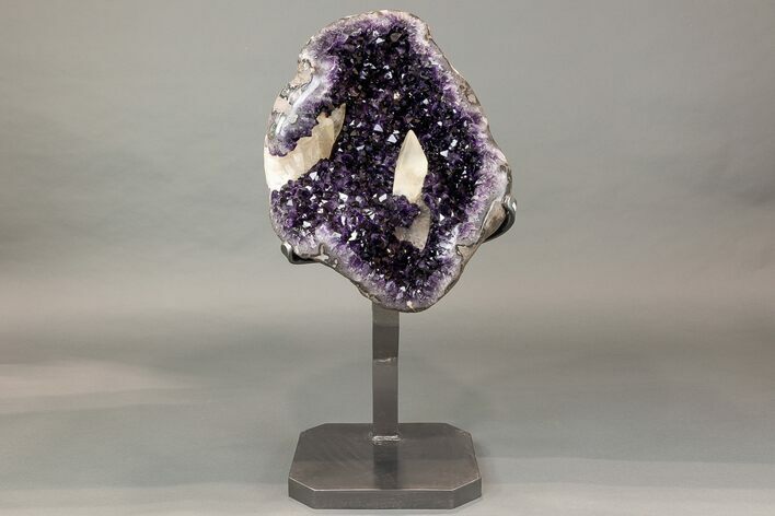 Deep Amethyst Geode With Large Calcite Crystals #227744
